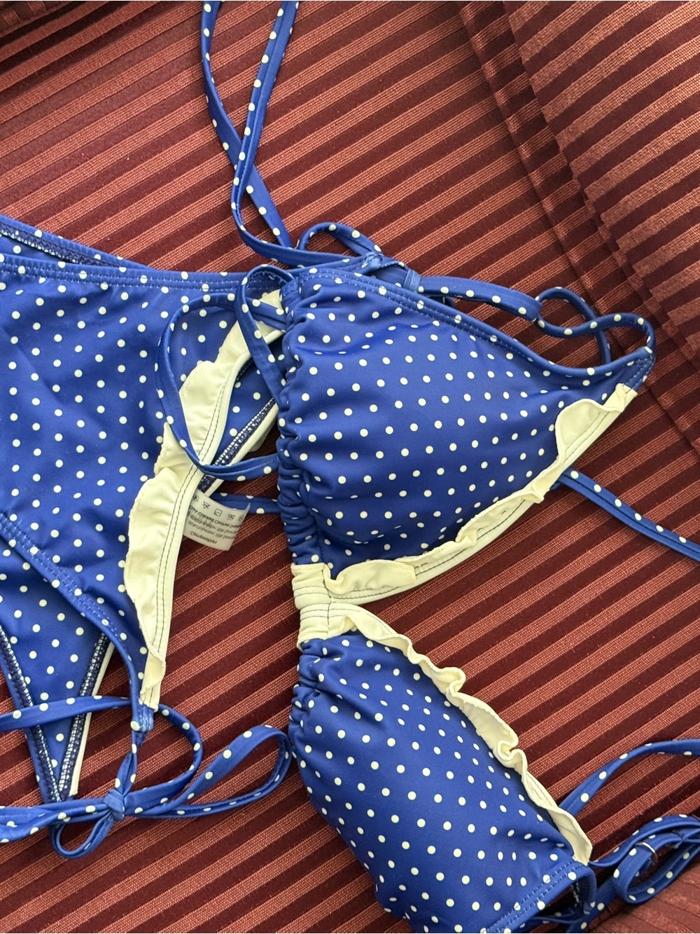 SEAMOLLY Blue Polka Dot Bikini with White Trim